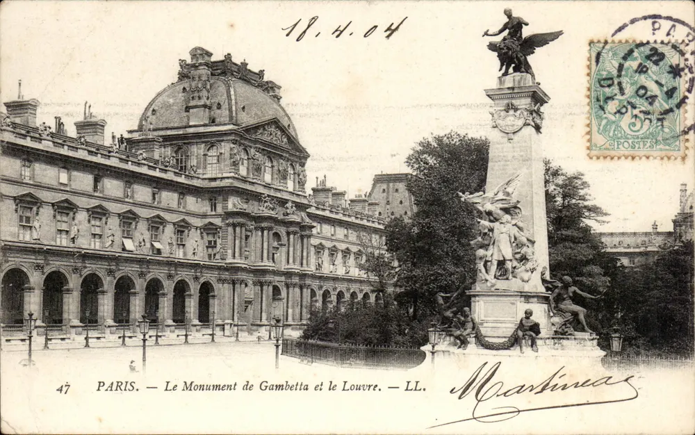 Paris — O Monumento de Gambetta e o Louvre — LL. — Martinica - Frente