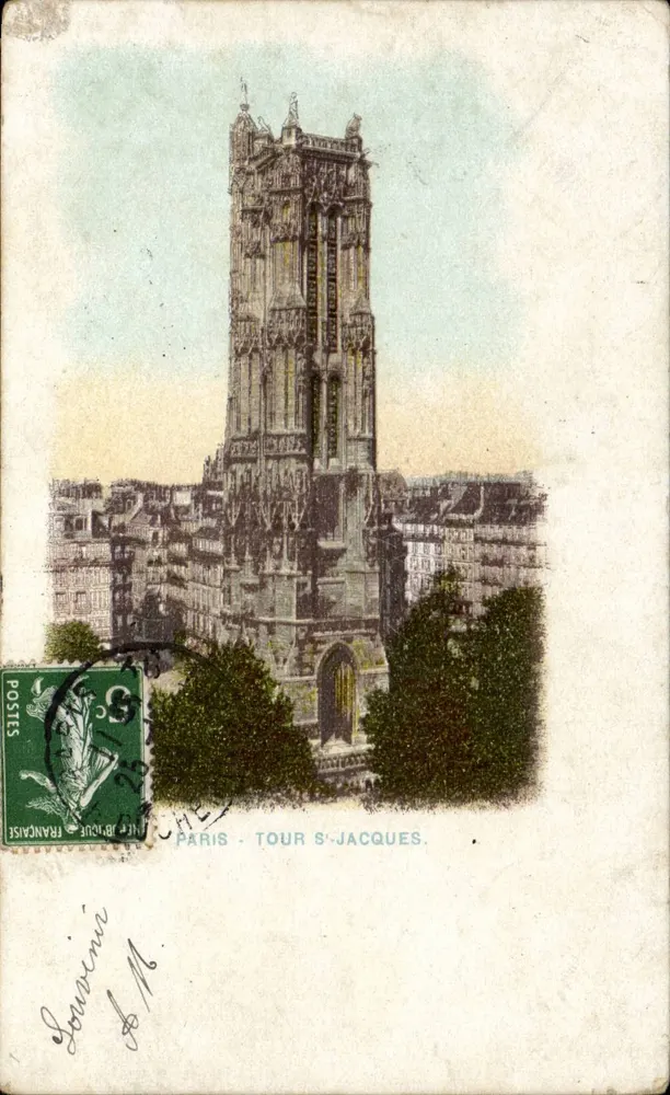 Paris - Torre Saint-Jacques — vista da torre gótica — editor J. Broue, número de série não visível - Frente