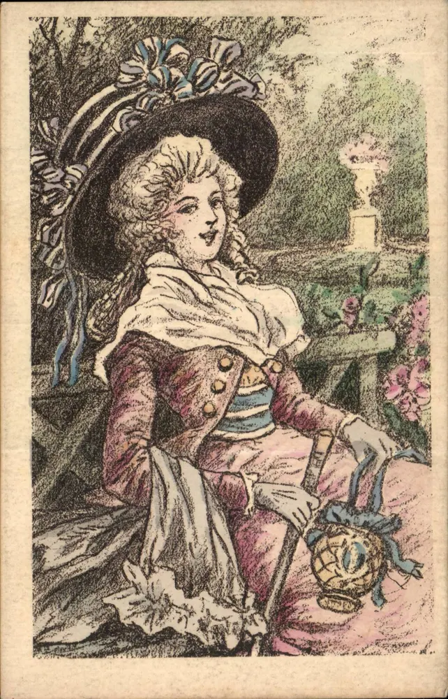 Frau im historischen Kleid — Garten — J. PICOT, Verlag, Paris - Vorderseite