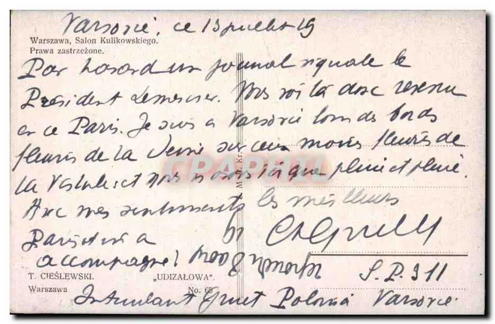 Nächtliche Szene einer Straße in Warschau — Salon Kulikowski — Verleger T. Cieślewski, Nr. 68 - Rückseite