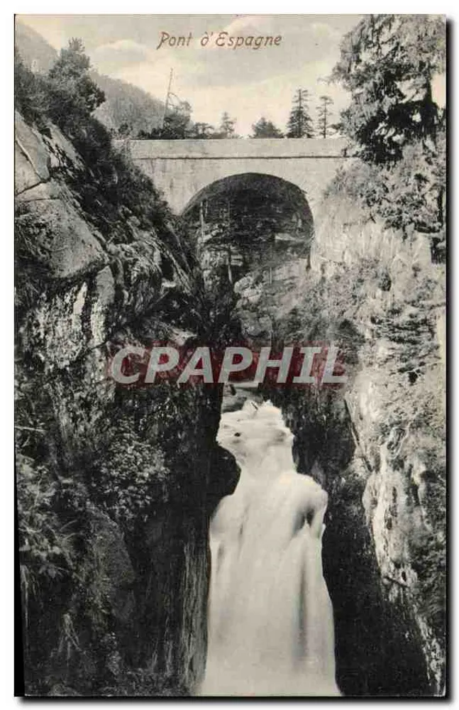 Ponte da Espanha — ponte de pedra sobre um cânion com cachoeira — editor R.&J.D. n° 11172.42 - Frente