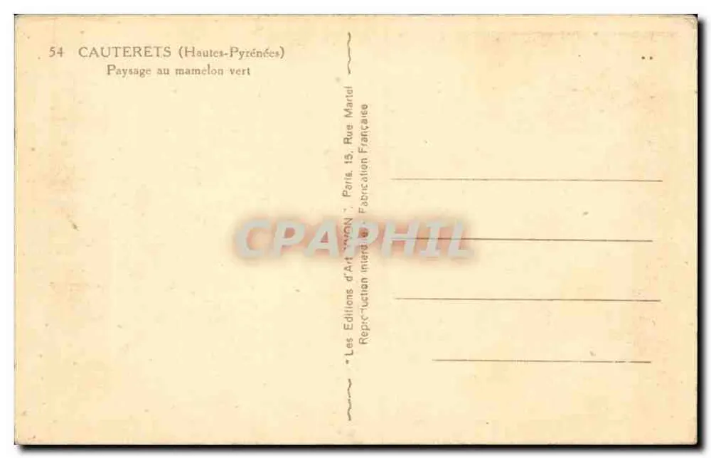 Cauterets (Hautes-Pyrénées) — Pejzaż z zielonym wzniesieniem — Wydawnictwo Art Martel - Rewers