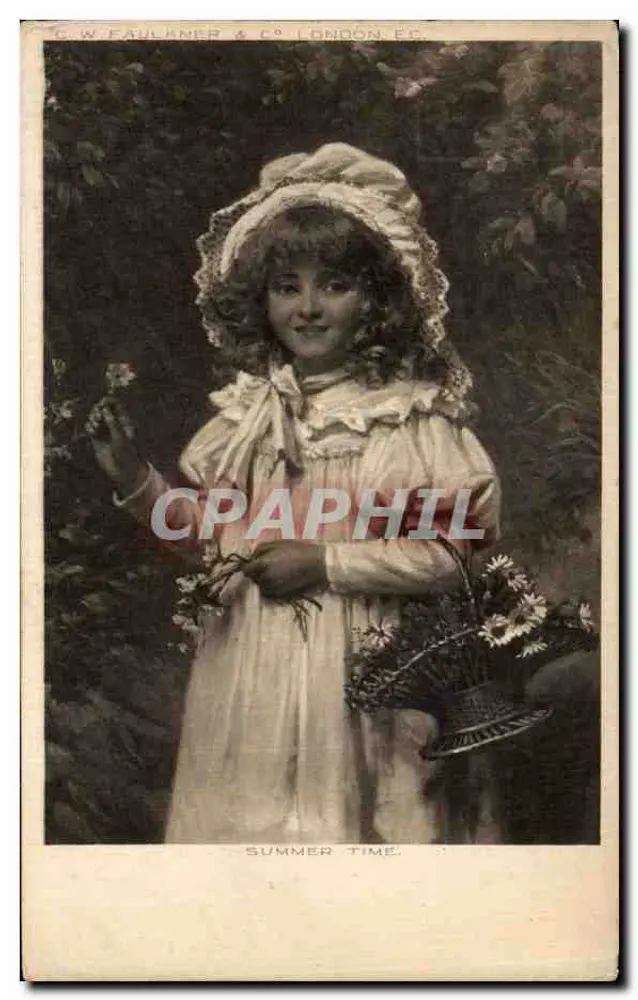 Mädchen in weißem Kleid mit Blumenkorb — G. W. FAULKNER & CO. LONDON, E.C. — Serie 'SUMMER TIME' - Vorderseite