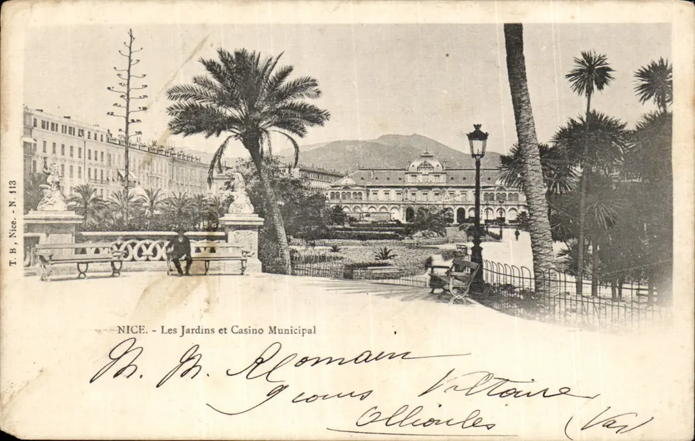 Nizza - Die Gärten und das Municipale Casino — T.B. Nizza - Nr. 113 - Vorderseite