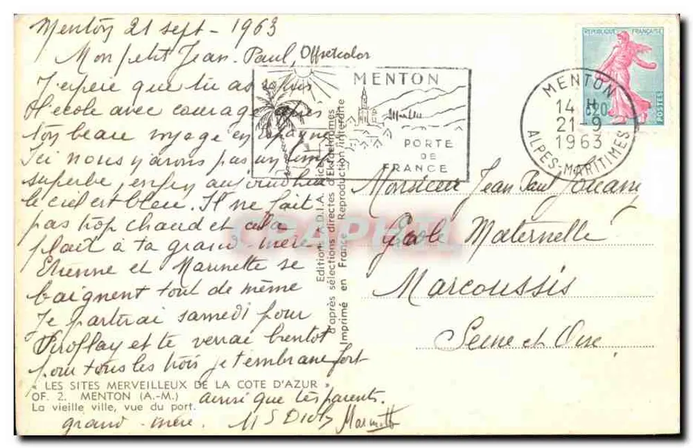 Menton — A velha cidade vista do porto — Edições D.D.I.A. OF. 2 - Verso
