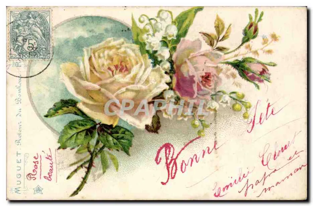 Rosen des Glücks — Mohnblume, Narzisse und Rose — Verlag Muguet, Nr. 2 - Vorderseite