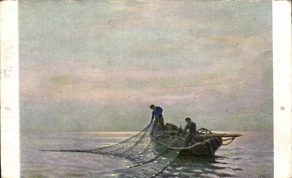 Pescadores lanzando sus redes al amanecer — Paul JOBERT, n° 5940, Salon de Paris - Anverso