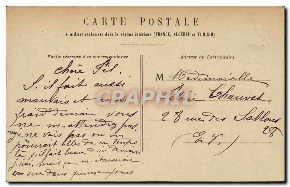 PARIS - Palácio da Legião de Honra — editor não visível, número de série não legível - Verso