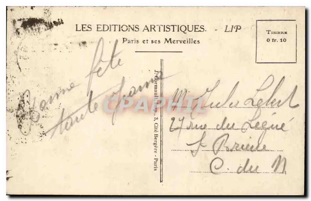 PARIS — O Pequeno Palácio — LIP 269 - Verso