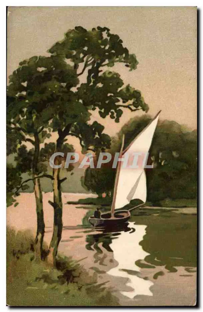 Barco a vela em um lago — vista pitoresca — editor M&B - Frente