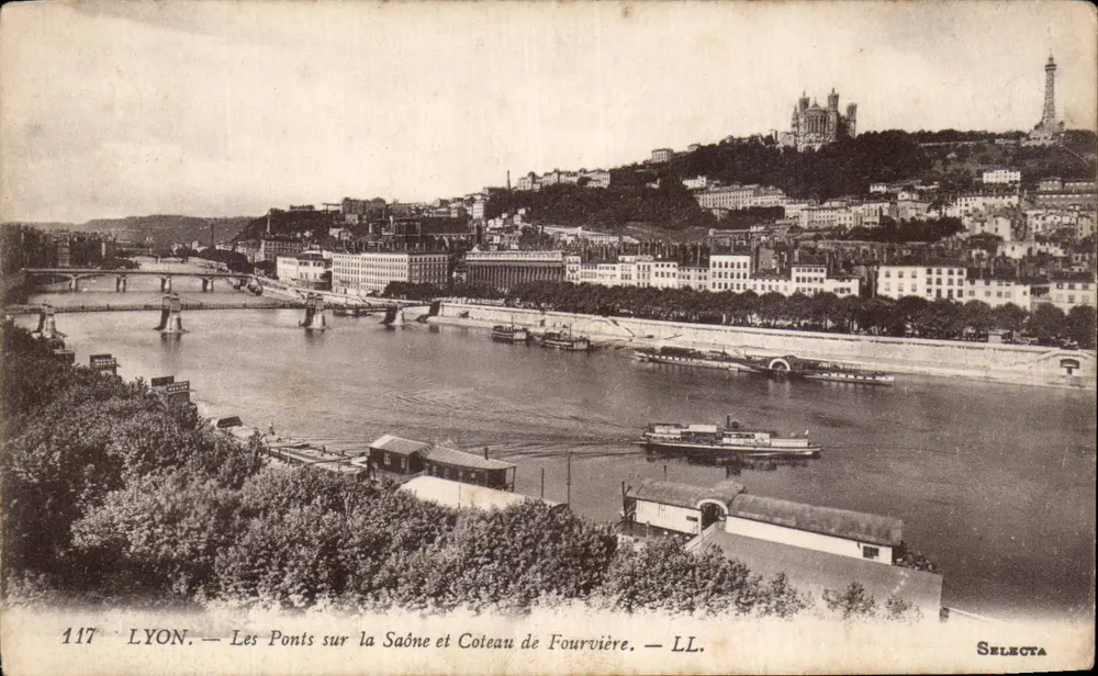 LYON — Die Brücken über die Saône und der Fourvière-Hügel — LL. — Selecta - Vorderseite