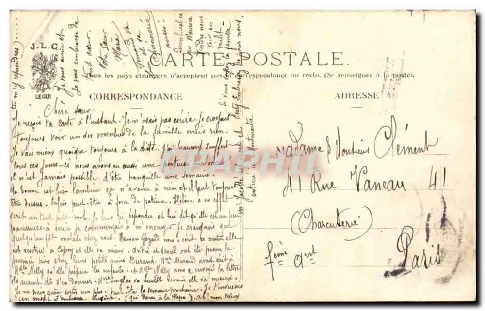 Paris - Casa de La Cité — J.L.C. — n° 1855 - Verso