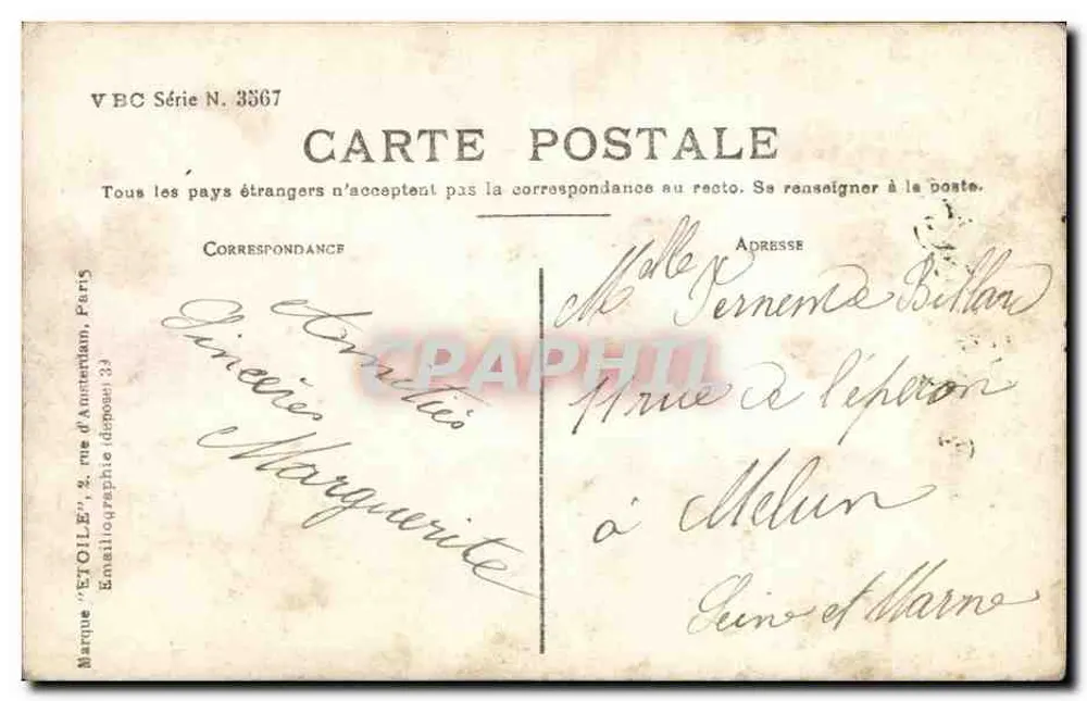 Junge Frau mit Blumenstrauß — Stebbing Phot. — Zärtliche Erinnerung - Rückseite