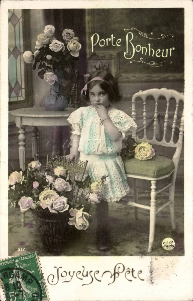 Kleine Mädchen mit Rosen — Porte Bonheur — J.C. Paris, n° 617 - Vorderseite