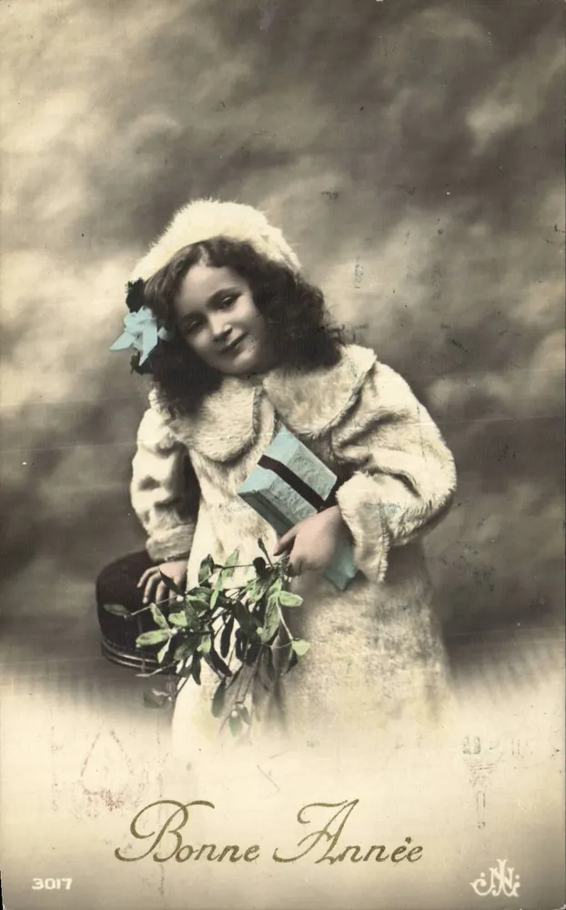 Mädchen in Pelzjacke — Frohe Neujahr — C.N. n°3017 - Vorderseite