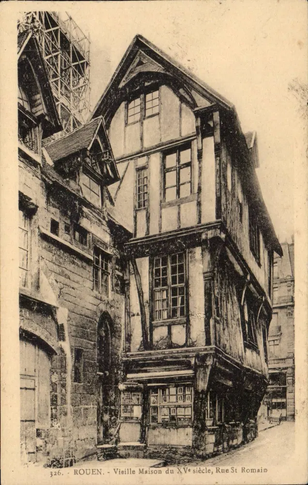 Rouen - Vecchia casa del XV secolo, Rue St Romain — editore 'La Cigogne' n°326 - Recto