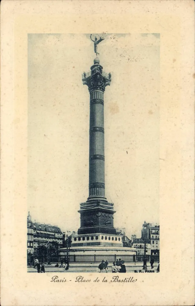 Paris - Place de la Bastille — monumentale Säule mit Statue oben — B. K. PARIS 2 - Vorderseite