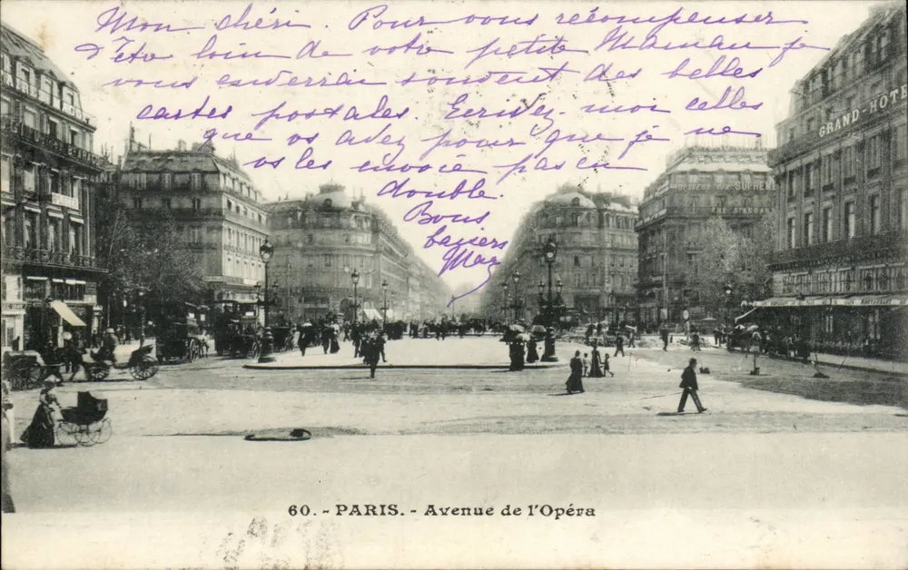 Paris - Avenida da Ópera — vista urbana com Grand Hôtel e hotéis — n°60 - Frente