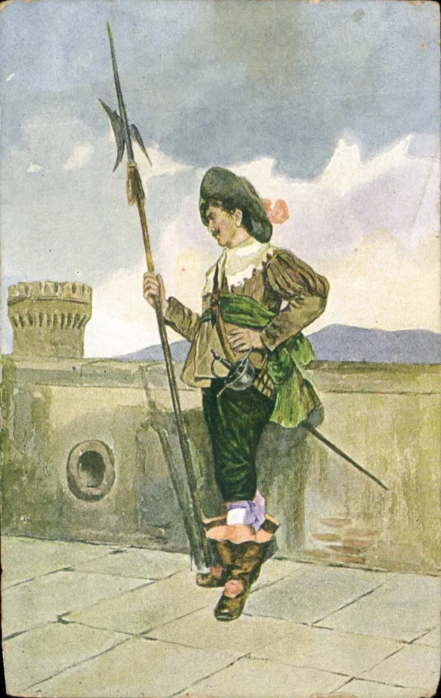 Soldat auf einer Mauer — Zeitgenössische Kleidung — Unbekannter Verlag - Vorderseite