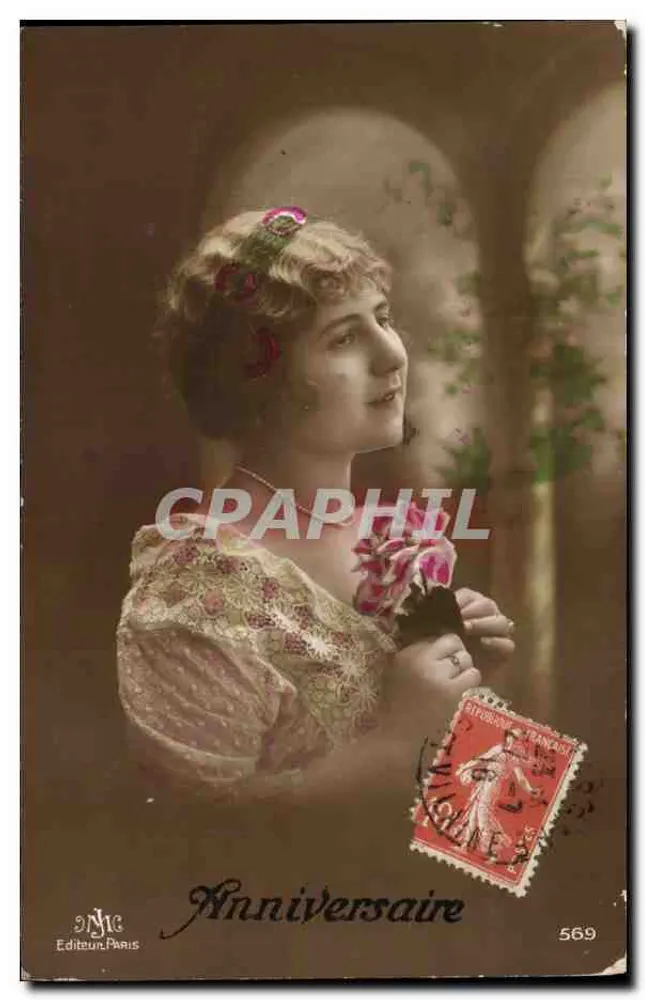 Frau mit Blumen — Geburtstag — Dime Verlag, Paris, Nr. 569 - Vorderseite