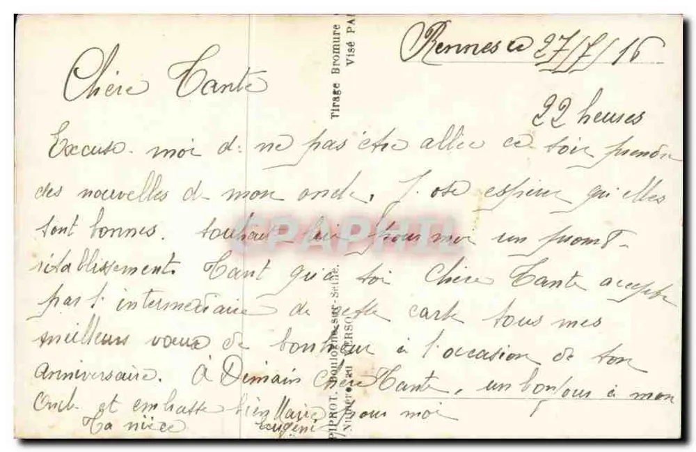 Frau mit Blumen — Geburtstag — Dime Verlag, Paris, Nr. 569 - Rückseite