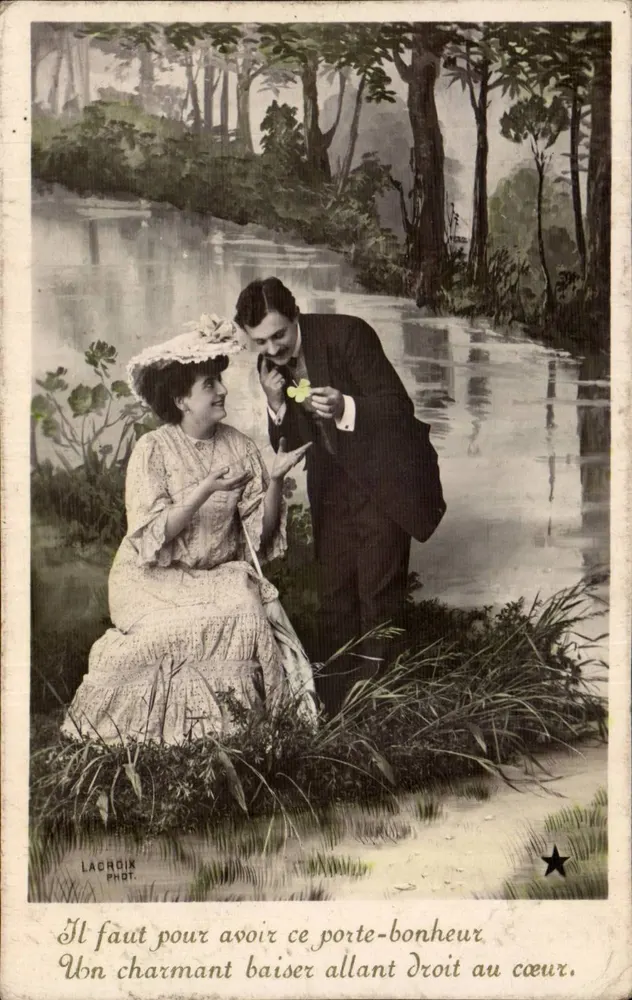 Ein charmantes Kuss, der direkt ins Herz geht — Lacroix Phot. — Marke 'Étoile', Paris - Vorderseite