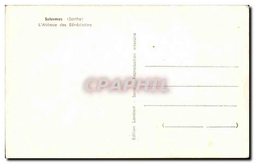 Solesmes (Sarthe) — A Abadia dos Beneditinos — Edição Lambert - Verso
