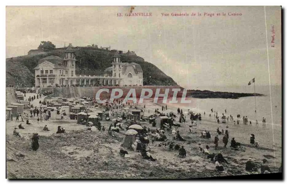 Granville — Allgemeiner Blick auf den Strand und das Casino — J. Paut, Verlag - Vorderseite