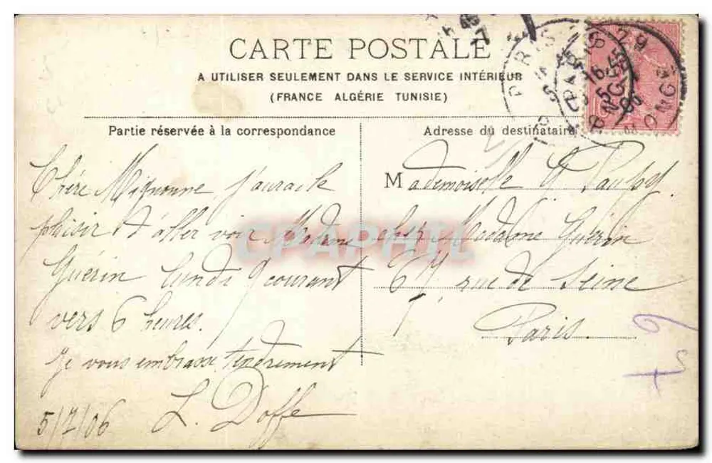 Paris — Monument de Raffet — editor não identificado, número de série não visível - Verso