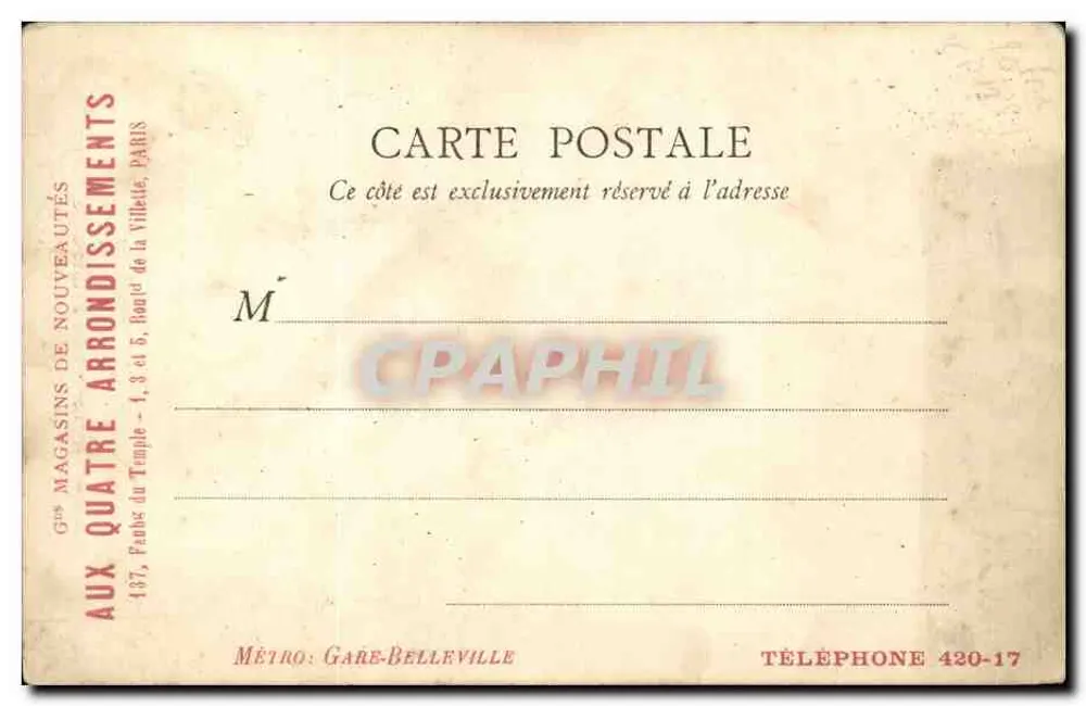 Paris — Monumento de Francis Garnier — Editor B. F. Paris, n° 120 - Verso