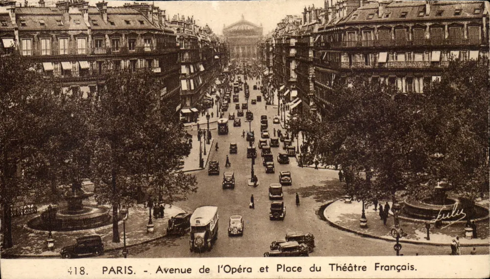 Paris - Avenue de l'Opéra und Place du Théâtre Français — L. Bois-On, Verlag Nr. 418 - Vorderseite