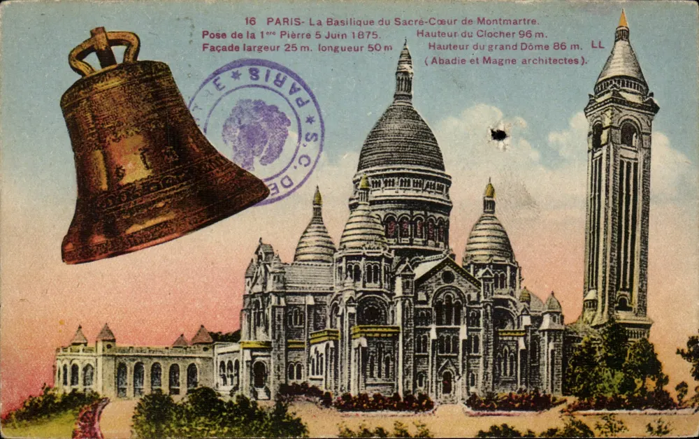 Paris - Basilika des Heiligen Herzens von Montmartre — Grundsteinlegung 5. Juni 1875 — LL (Architekten Abadie und Magne) - Vorderseite