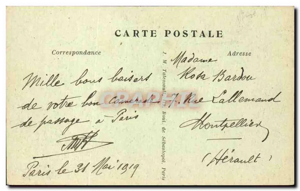 Paris — Avenida dos Campos Elísios — J. M. T. Paris - Verso