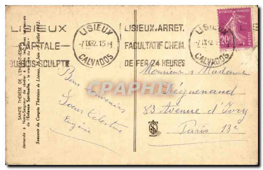 Saint Thérèse des Enfants-Jésus — Modell und Doktor der geistlichen Kindheit — C. de L. — In Frankreich hergestellt - Rückseite