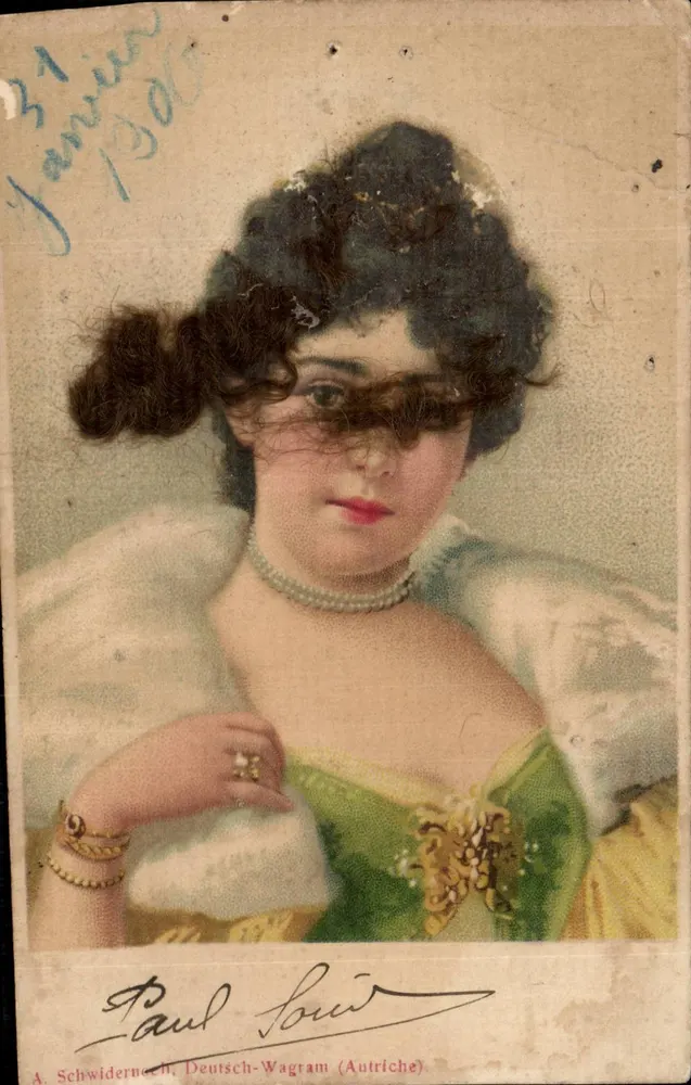 Junge Frau in grünem Kleid — A. Schwidernech, Deutsch-Wagram (Österreich) — Seriennummer nicht sichtbar - Vorderseite