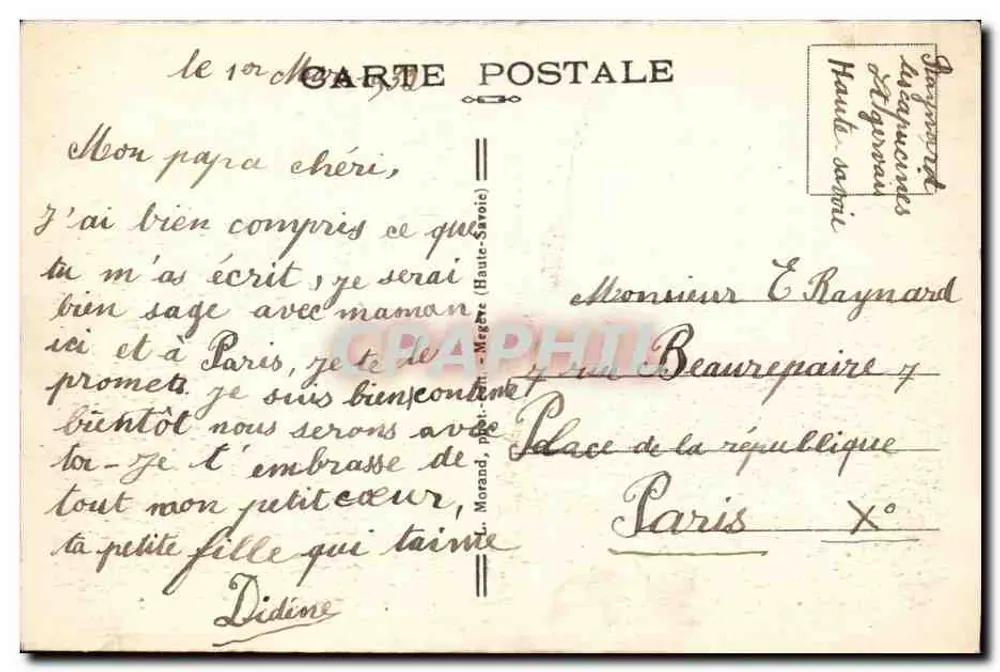 Col de Voza — Ansicht des Mont-Blanc-Massivs mit Hotel und Schienenweg — Verleger Paul Moubello, Nr. 607 - Rückseite