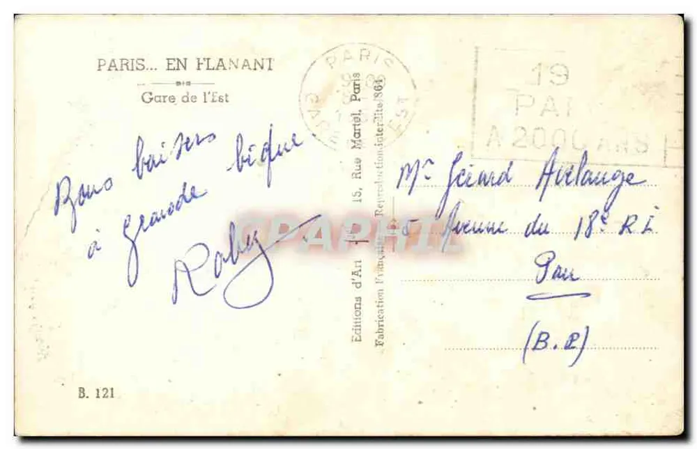 Estação de Leste — Paris — Edições Marrel - Verso
