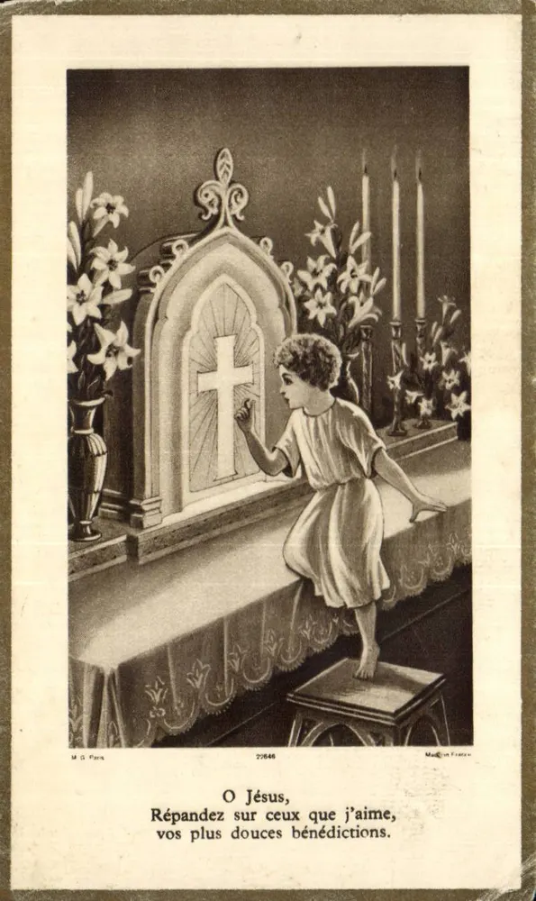 Kind vor einem Altar — Gebet an Jesus — M.G. Paris, n°22646 - Vorderseite