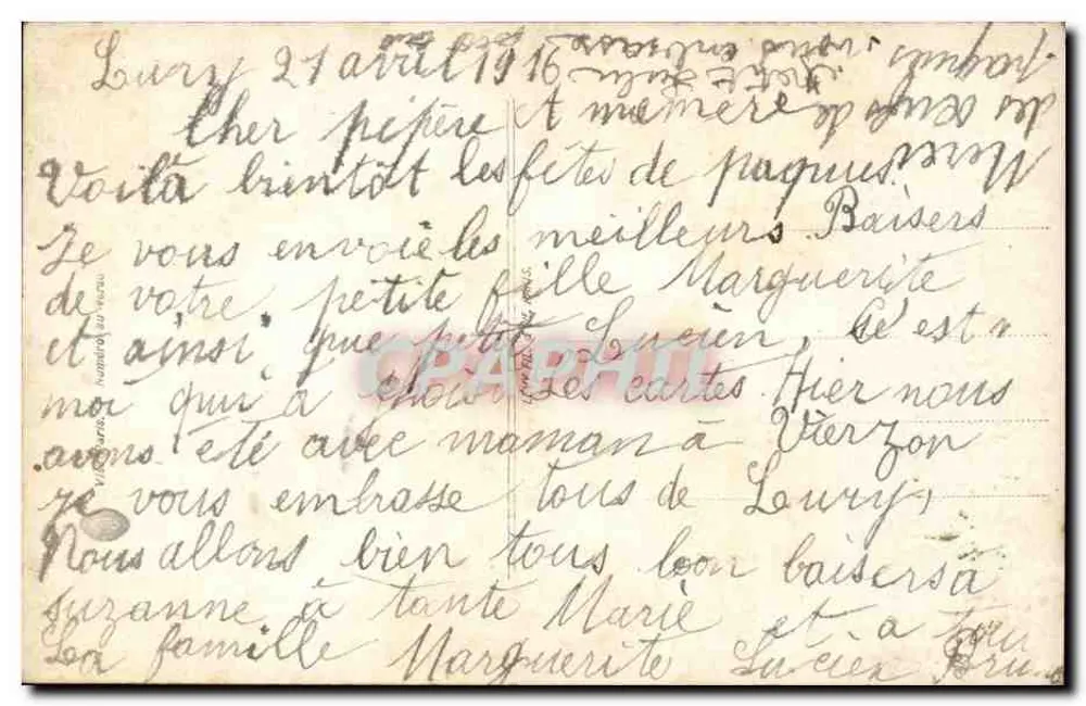 Dois crianças se beijando — Felizes Páscoas — editor Tavoutte, número de série não visível - Verso