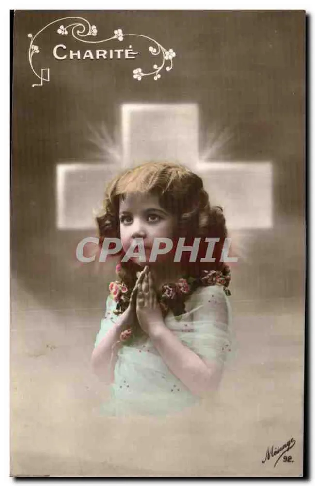 Kleine Mädchen in Gebet — Caritas — Maïnange 92 - Vorderseite