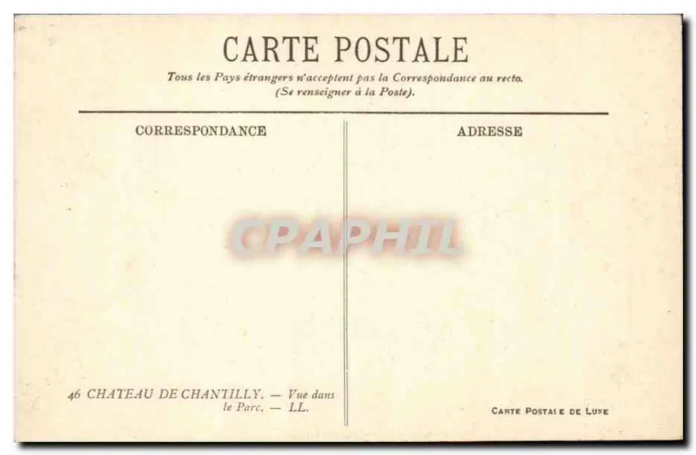 Château de Chantilly — Uitzicht in het Park — Antieke ansichtkaart - Achterkant