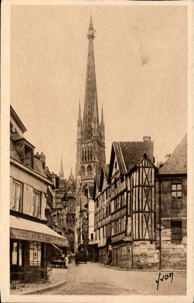 Rouen — alte Häuser und der Turm der Kathedrale — Les Éditions d'Art Yvon, Paris - Vorderseite