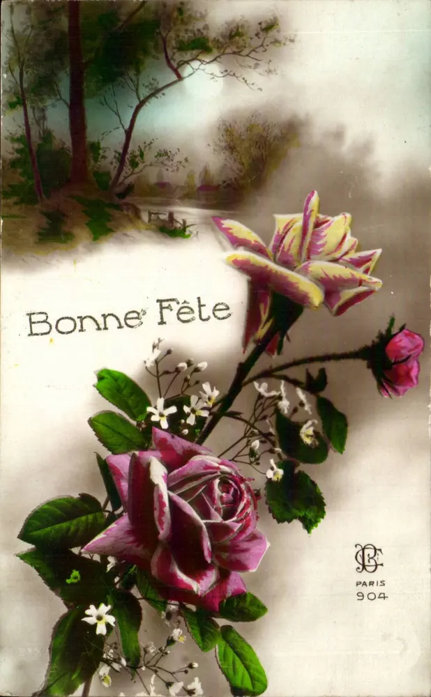 Rosen und Landschaft — Frohe Geburtstagskarte — Verlag CEC, Paris, n° 904 - Vorderseite