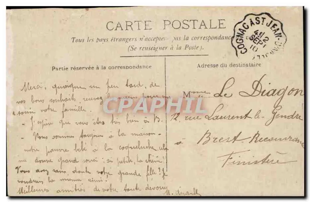 Frau in einer Lokomotive — Erinnerungskarte — Cognac-à-jean, n°4460 - Rückseite