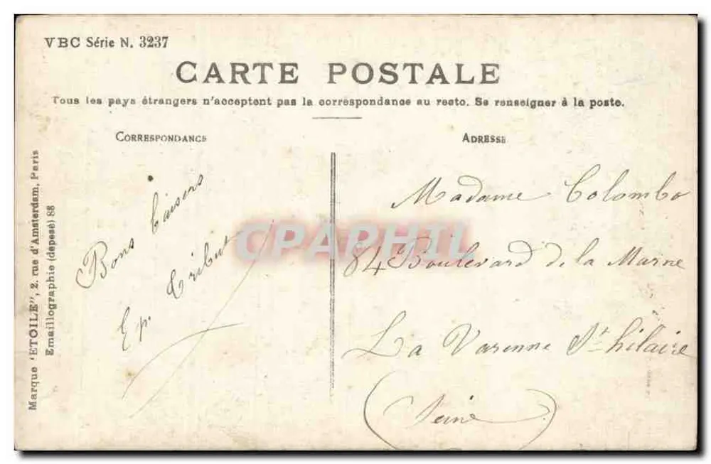Bouquet de flores de pâquerettes secas — VBC Série N. 3237 — Marca 'ETOILE' Paris - Verso