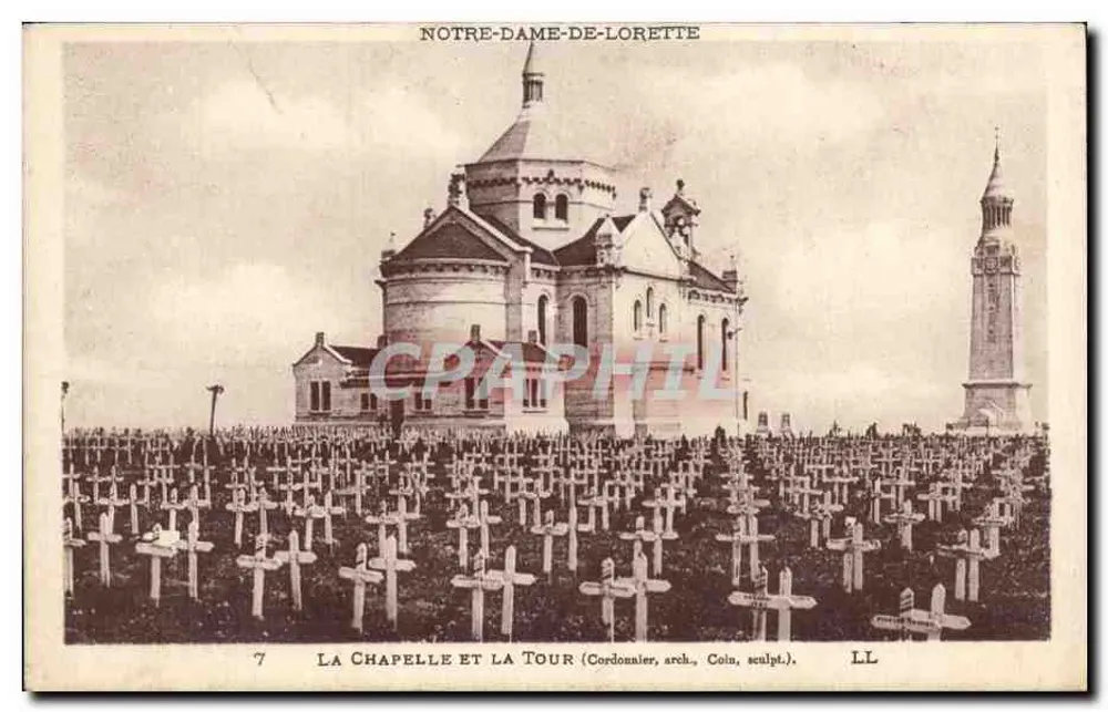 Notre-Dame-de-Lorette — Die Kapelle und die Turm — Cordonnier, Architekt; Coin, Bildhauer - Vorderseite