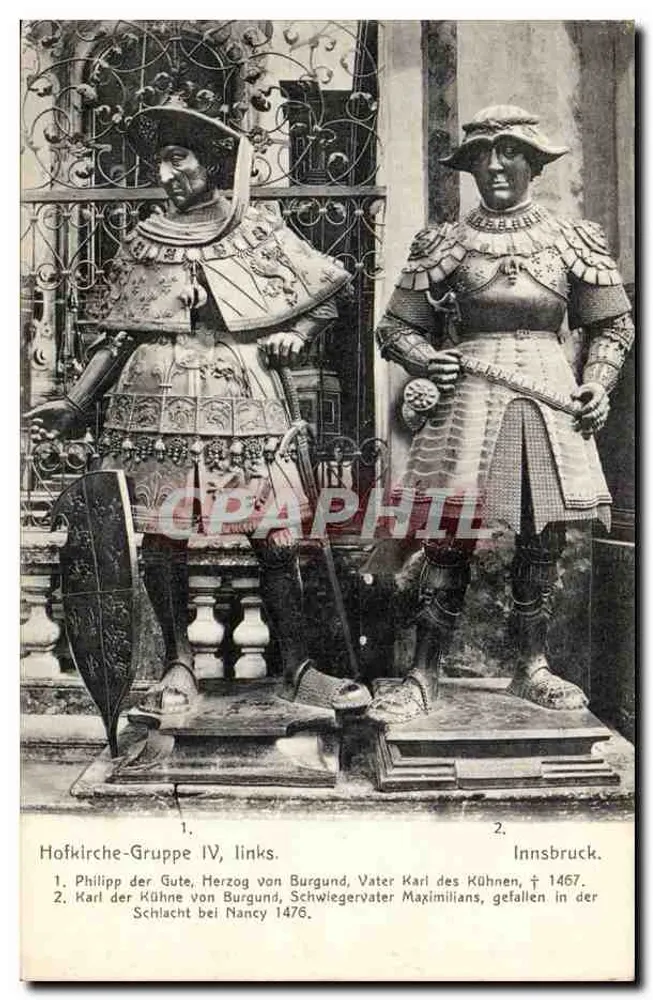 Hofkirche-Gruppe IV — Statuen von Philipp dem Guten und Karl von Kühne in Innsbruck — Verleger Fritz Gatti - Vorderseite