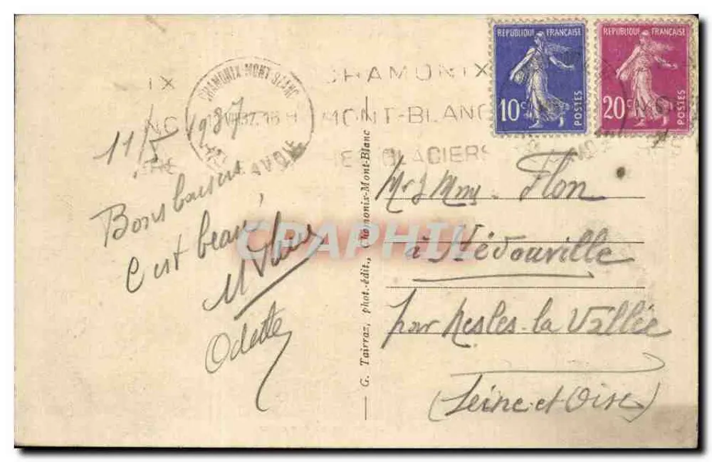 Chamonix-Mont-Blanc — Die Meer von Eis von der Chapeau gesehen — G. Tarras, Foto. Verlag. - Rückseite