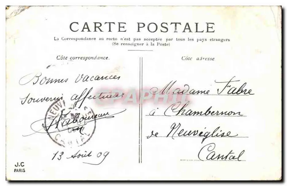 Paris — O Pequeno Palácio, Campos Elísios — editor J.C. Paris, n° de série 1902 - Verso