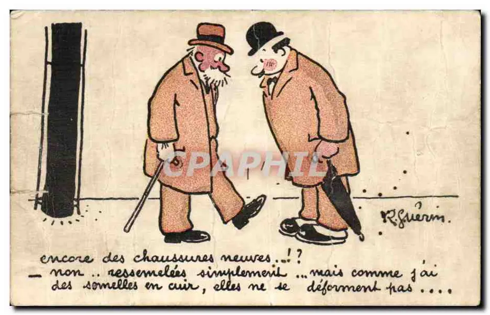 Deux hommes en conversation — caricature de R. Guermon — éditeur non imprimé - Vorderseite